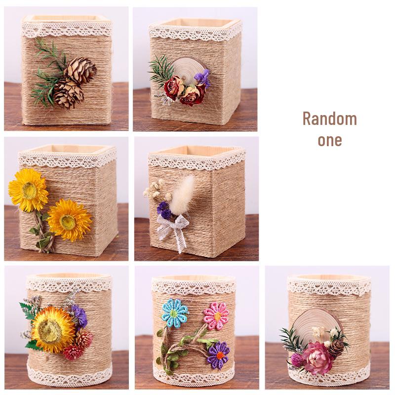Handmade Jute Rope Pen Holder: DIY Material Kit for Flower Creation & Office Storage