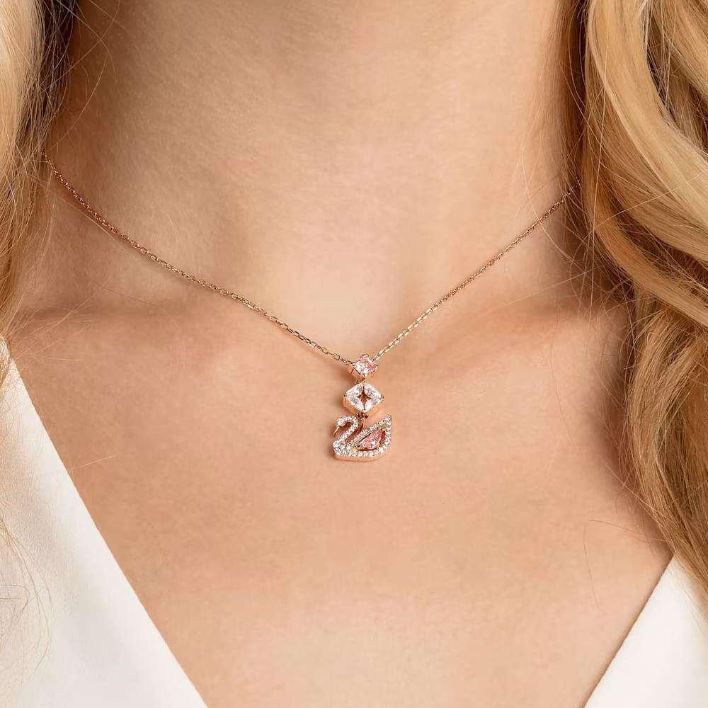 Swarovski Dazzling Swan Y necklace Pink Rose gold tone plated Vcrystals 5473024