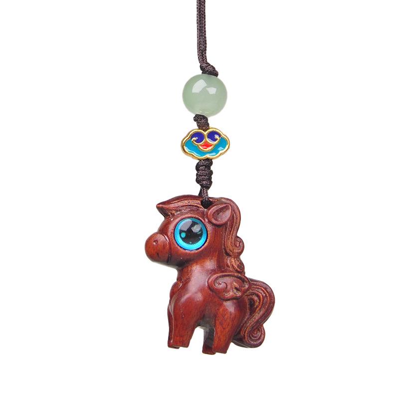 Green & Purple Sandalwood Rhinoceros and Barbie Charm Keyring & Backpack Pendant