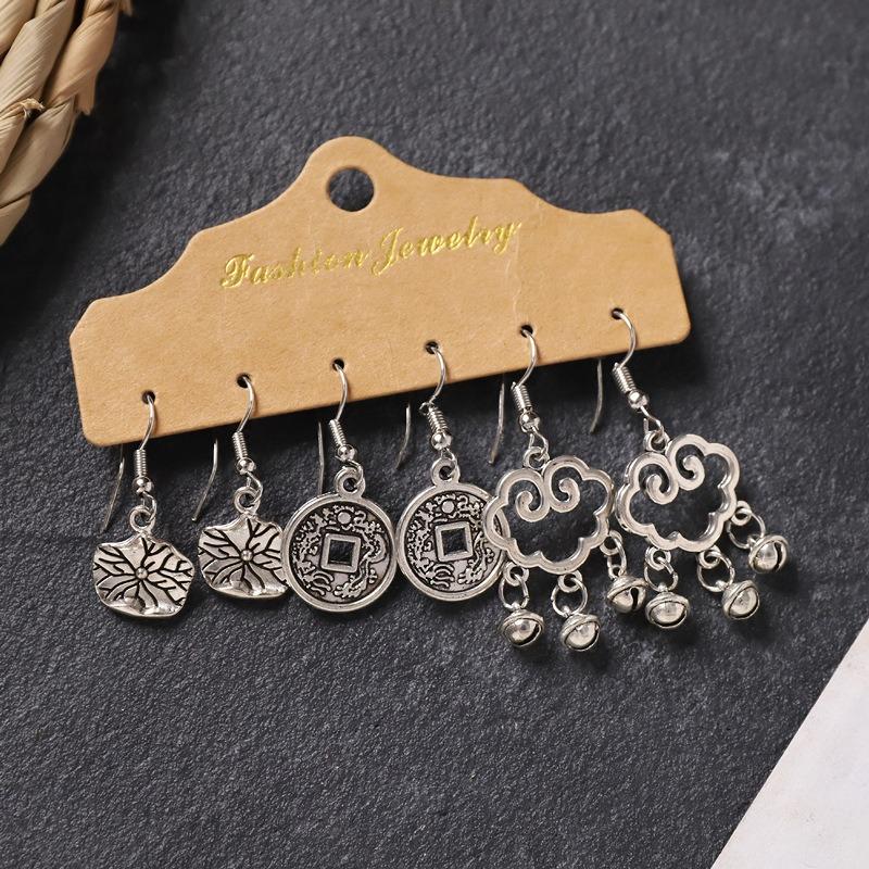 Earrings Set, Retro Handmade Tibetan Silver Earrings, Simple and Versatile Fringed Women's Ear Jewelry.