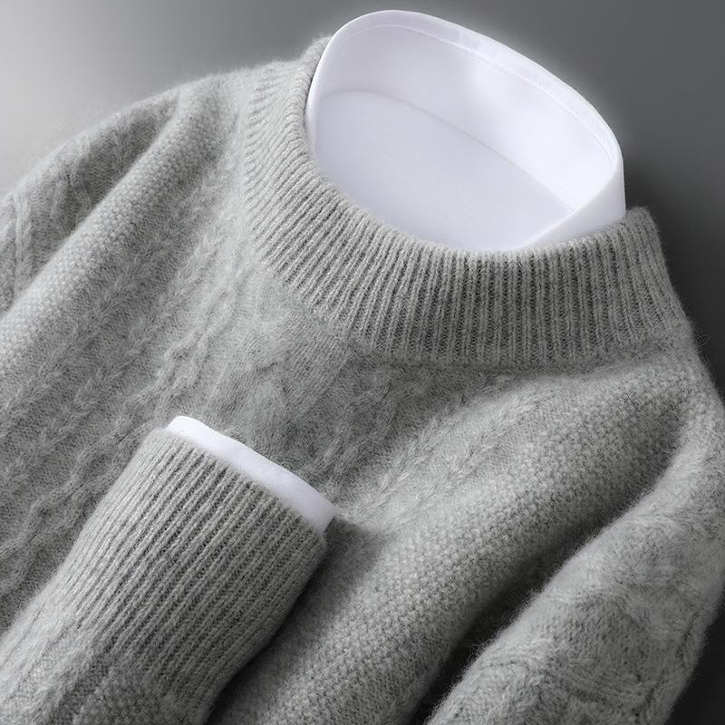 Men's Thick Half-High Collar Wool Sweater - Casual Loose Fit, 100% Pure Wool, Long Sleeve Pullover for Autumn & Winter