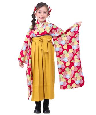 Hakama Easy To Put Simple Japanese Clothing Set Graduation Kindergarten Graduation Girls Red Chrysanthemum Round [KYOETSU] [Kyoetsu] Set, On, (kimono,