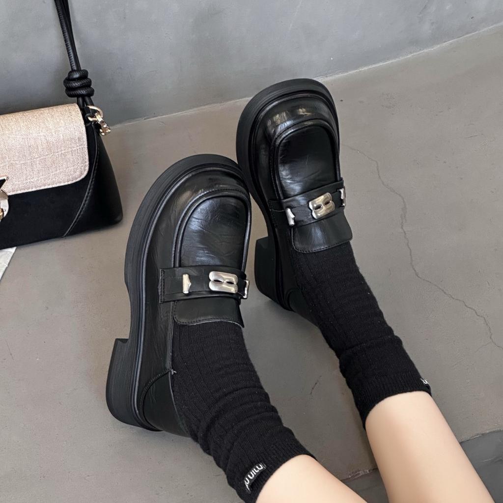 Platform Loafers Women's 2025 New Autumn Versatile Black Small Leather Shoes British Style French Retro Flat Shoes