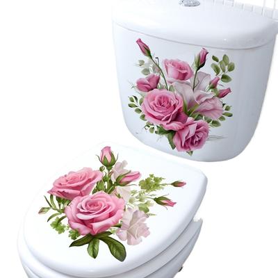 Pink Rose Flower Stickers Waterproof Self-Adhesive Toilet Lid Decals for Bathroom Toilet Seat Cover Window Glass Home Decor
