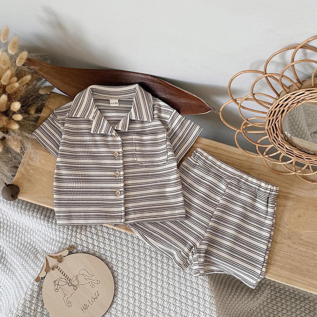 Korean Summer 2026: Boys' Striped Button Two-Piece Set