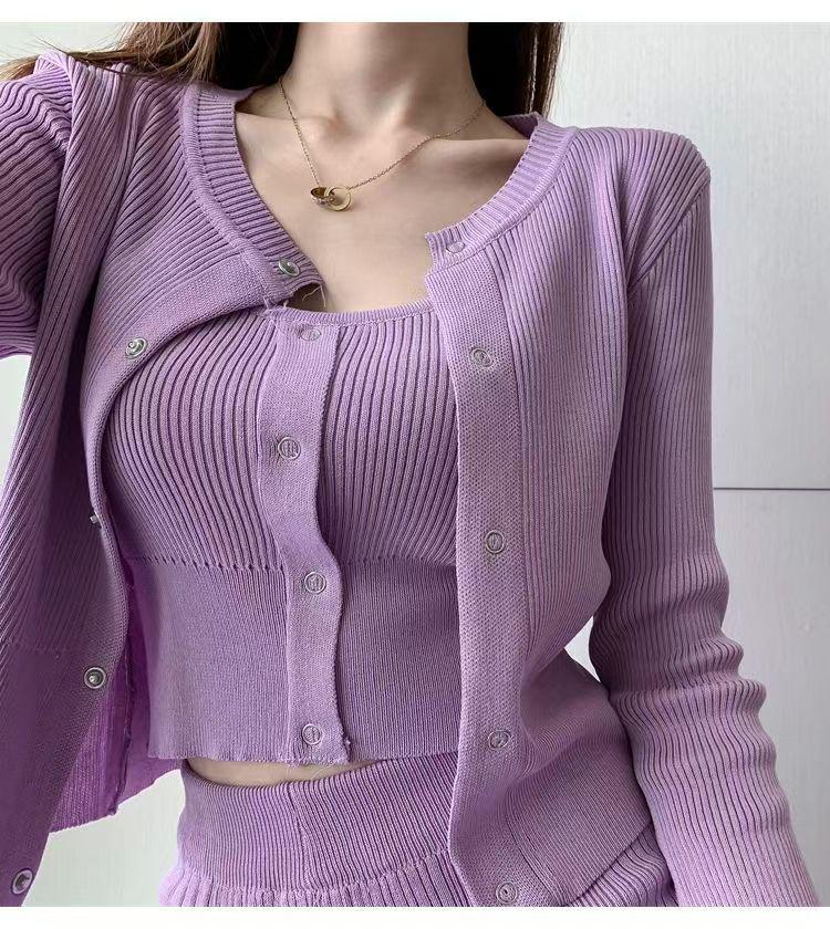 Autumn Casual Three-Piece Sports Suit: Cardigan and Glutinous Rice Style