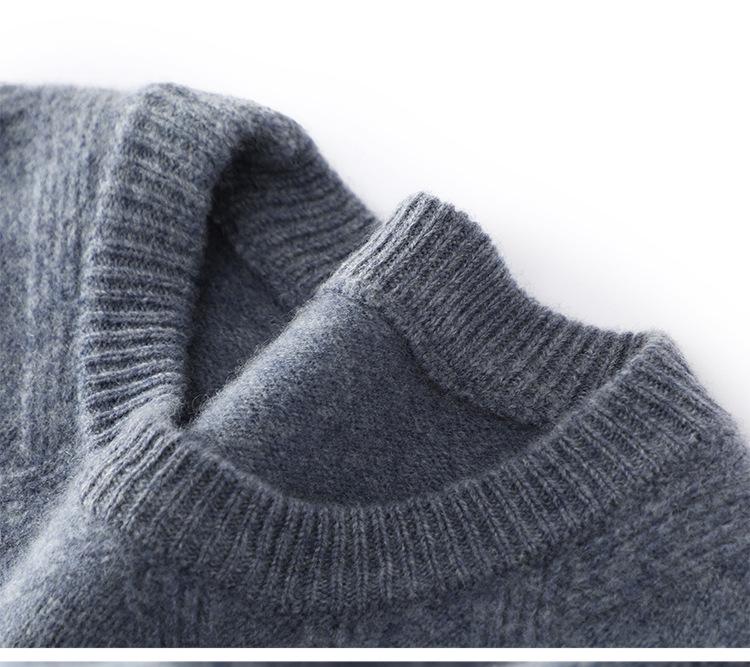 Men's Thick Wool Knit Sweater - Autumn/Winter, Round Neck, Solid Color, Loose Fit, Business Casual.