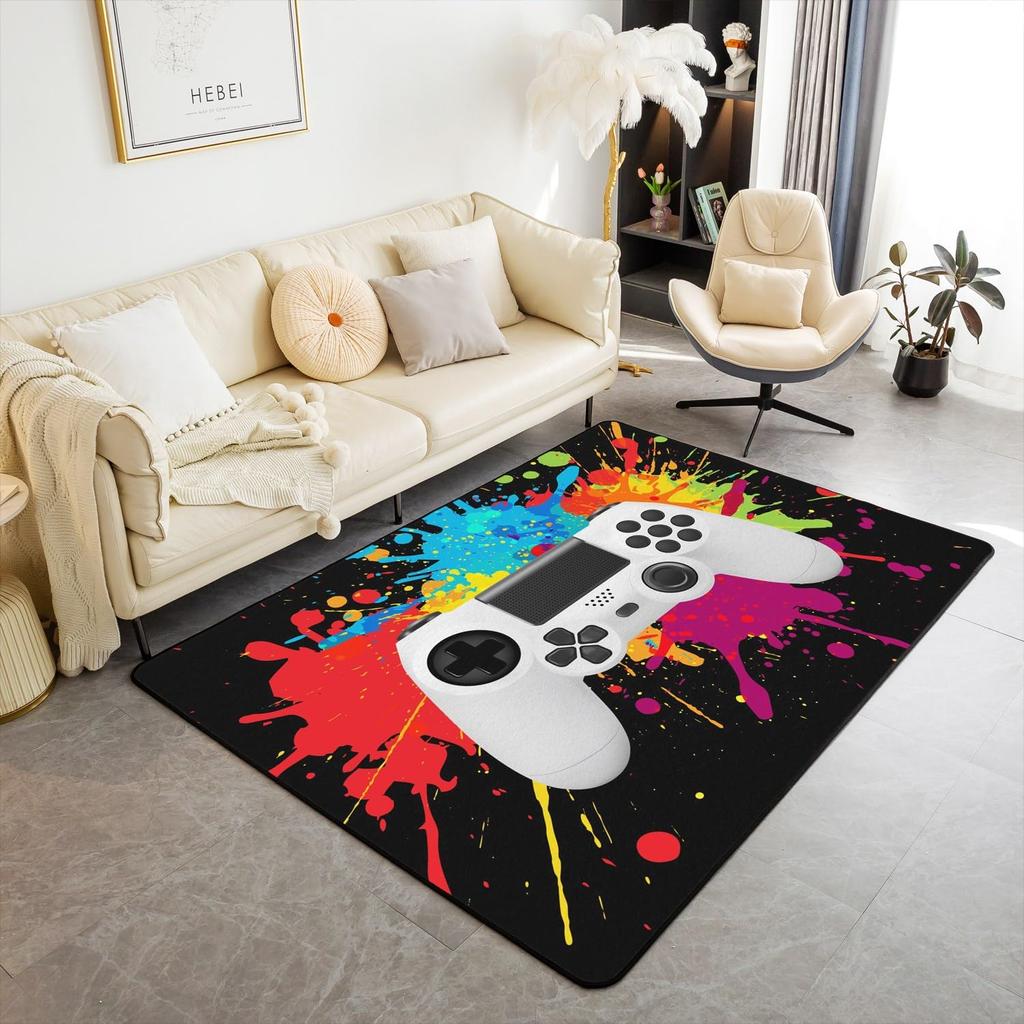 Skull Gamer Carpet Sugar Skull Games Area Rug for Living Room Bedroom Non Slip Juvenile Hand Skeleton Gamepad Gaming Floor Mat