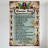 Vintage Hawaiian Rules Metal Tin Sign, Humorous Whimsical Spelling Tropical Wall Decor with Palm Fronds & Tribal Icons, Hanging