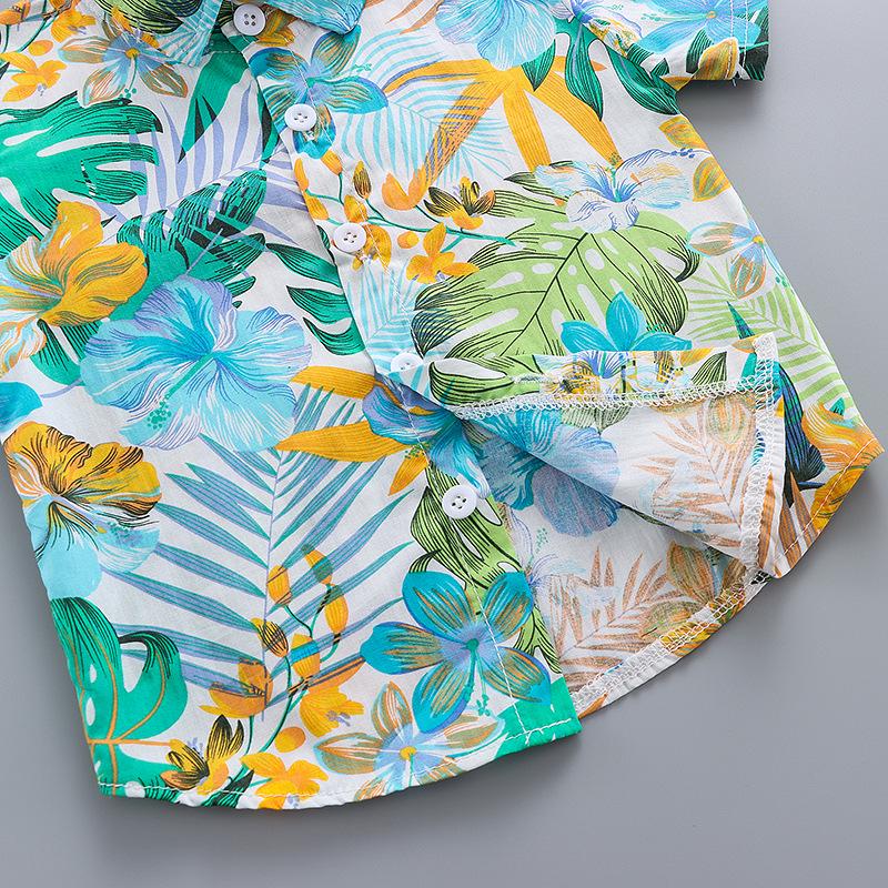 Boys' Island Style Short Sleeve Summer Clothes Set – Breathable Turn-Down Collar Shirt & Infant Two-Piece Outfit