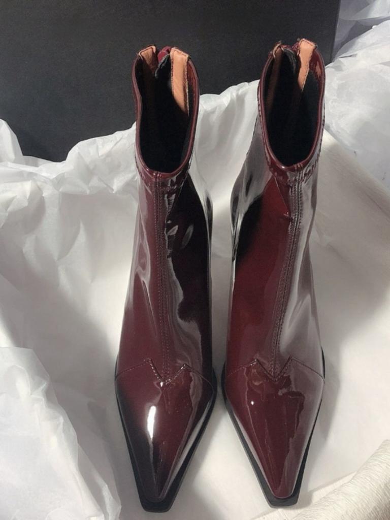 Black High-heeled Short Boots Women's European and American Style 2025 Autumn and Winter New Glossy Commuting Thin Heel Pointed Rear Zipper Thin Boots