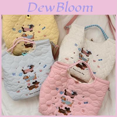 Adorable Embroidered Cartoon Shoulder Bag Large Capacity Commuter Tote Bag In White Blue Yellow And Pink