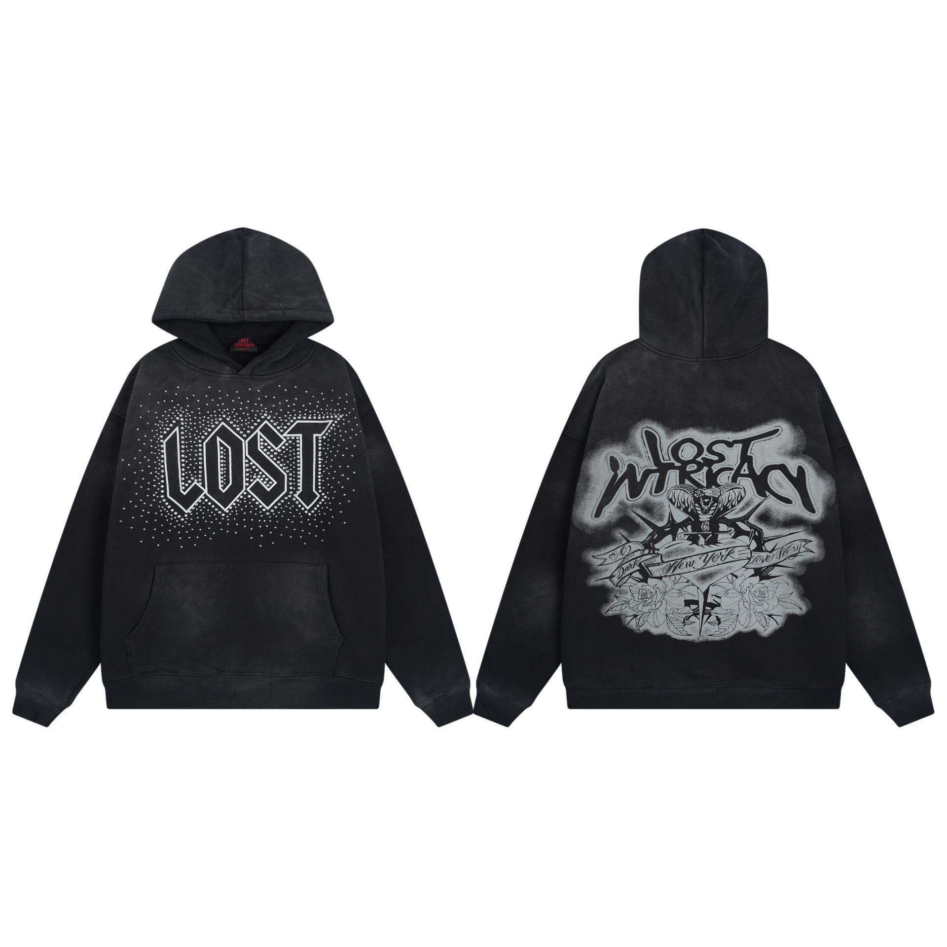 

Men s Classic High-Street Rhinestone Letter Print Casual Hoodie Large чорний