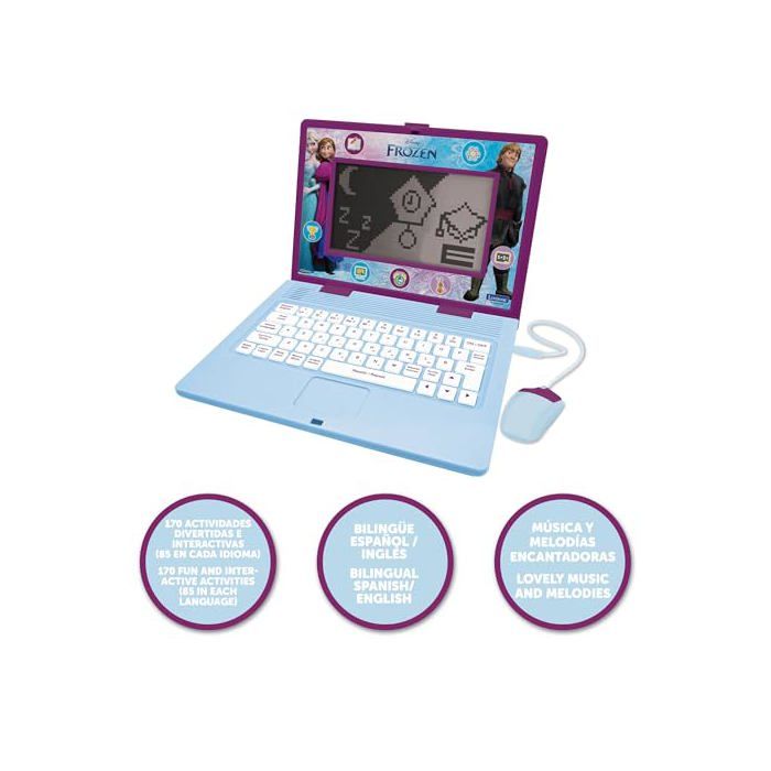 Computador Educacional Bilíngue - Lexibook - 170 Atividades - Espanhol/Inglês - Tela LCD Grande de 6,7" - Roxo/Azul