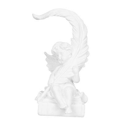 Figurita de Resina de Ángel Decoración de Plumas Vintage Blanco Estatua de Ángel Memorial para el Hogar