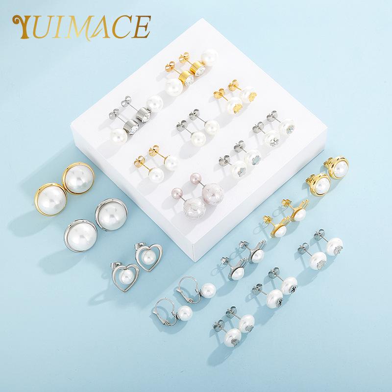 

Korean Style Geometric Pearl Stud Earrings - Titanium Steel Minimalist Design