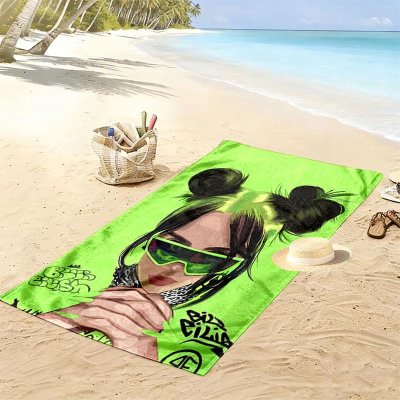 Asciugamano da Spiaggia con Stampa Billie Eilish, Asciugamano Grande Morbido ad Asciugatura Rapida per Spiaggia Campeggio Nuoto