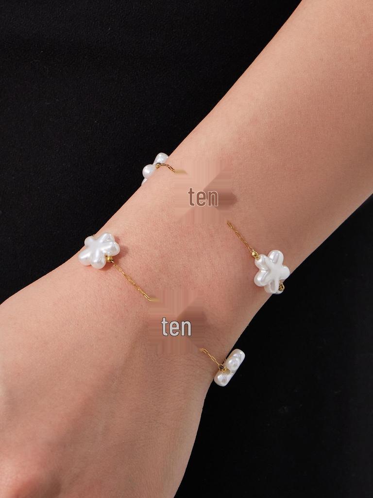 Elegant 18k Gold-Plated Stainless Steel Necklace with Imitation Pearl Beads and OT Clasp