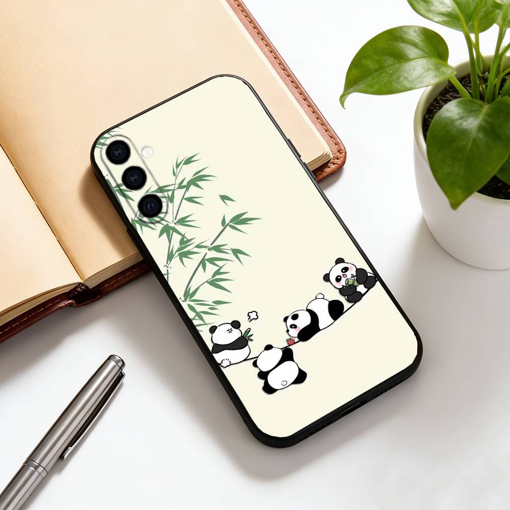 panda Phone Case Black Silicone Soft For Samsung Galaxy A73,A72,A71,A70,A53,A52,A51