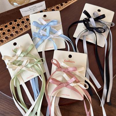 New Double Layer Bow Hair Clips Fashion Long Ribbon Hairpins Girls Sweet Colorful Barrettes Headband for Women Hair Accessories