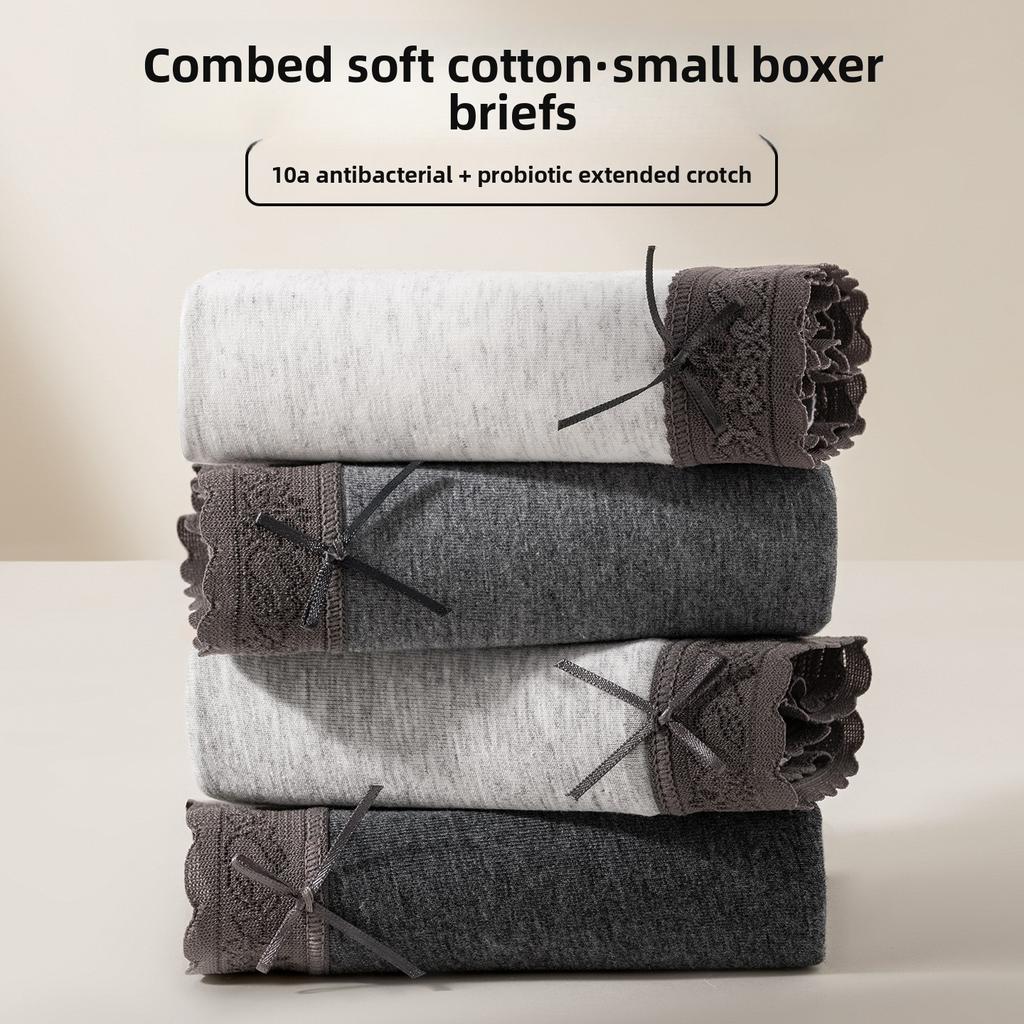 Large Size Female Spring and Autumn Pure Cotton 10A Antibacterial Crotch Full Hip Comfortable Breathable Small Flat Angle Briefs