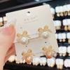 Exquisite Small Bow-knot Pearl Earrings Sparkling Rhinestone Light Luxury Earrings  Birthday Gifts