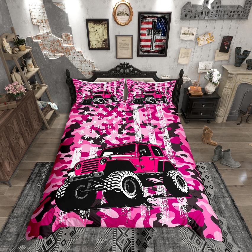 Homewish Bettwäsche-Set mit amerikanischer Flagge, Retro-Camouflage-Bettbezug-Set, Grün Weißes Bettset für Jugendliche