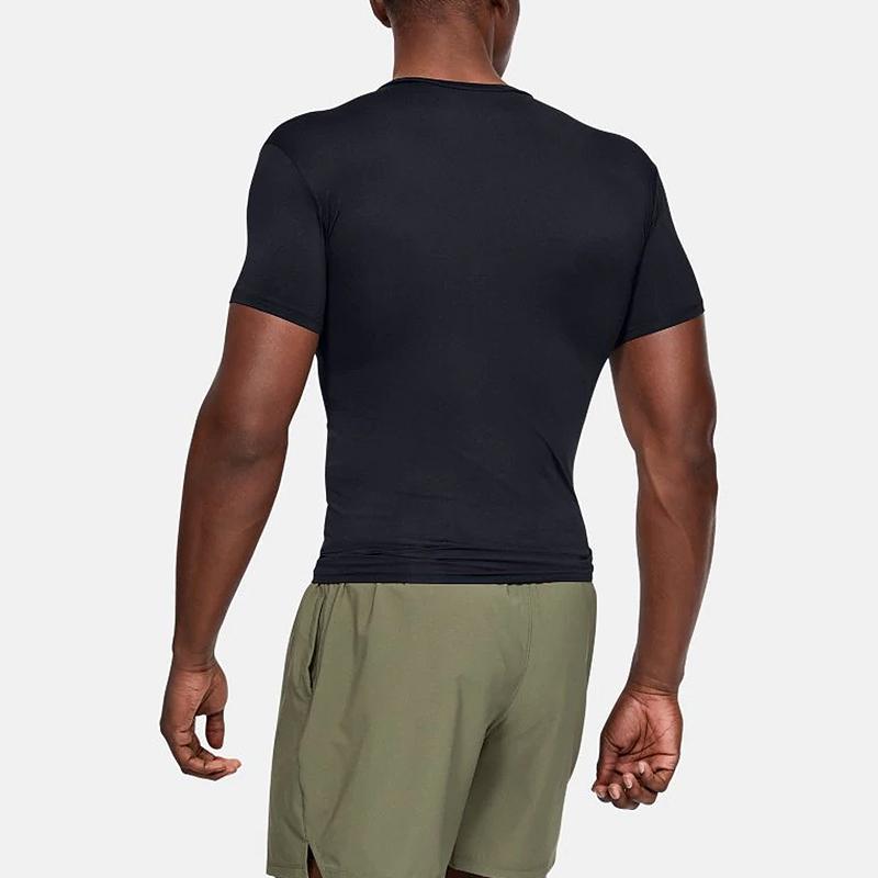 Under Armour Solid Color Sports Compression T-Shirt Crew Neck Men Tops Black 1216007-001