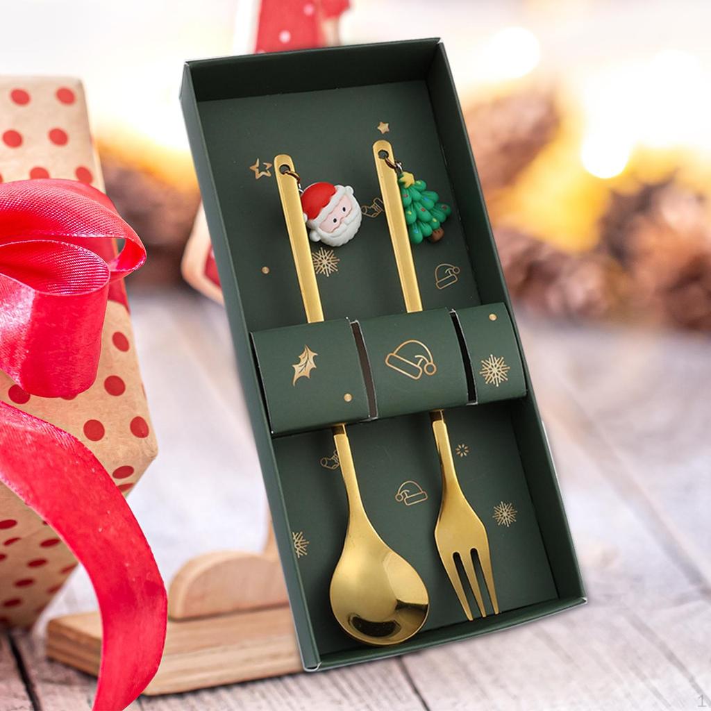Weihnachtslöffel und Gabel Set Geschirr Dessertlöffel Besteck für Milchshakes