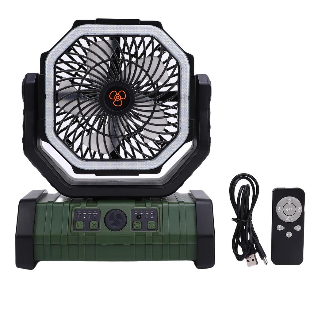 Portable Rechargeable Camping Fan 10000mAh Battery Operated Left Right Oscillation Cordless Tent Fan with Remote Light