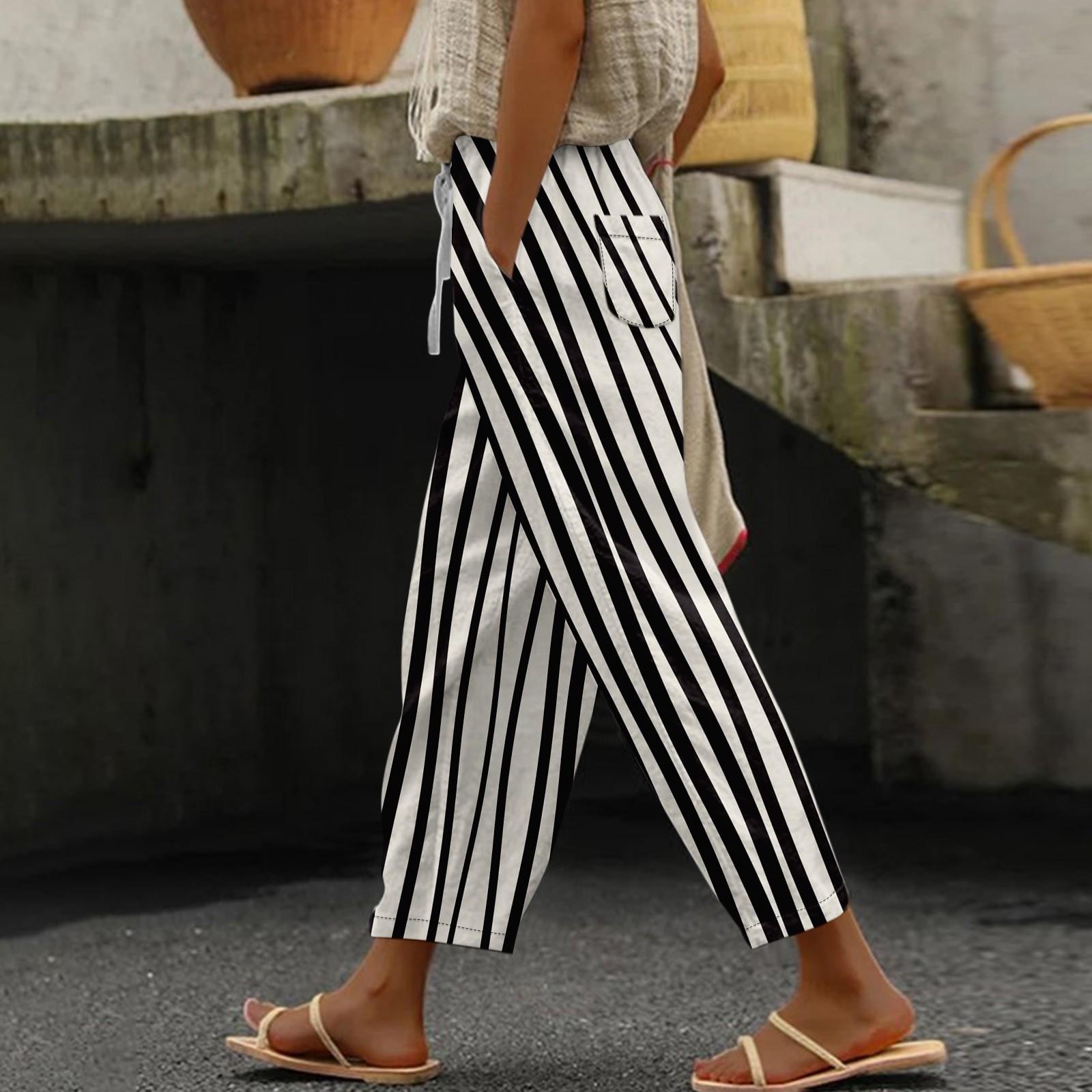 

Жіночі повсякденні модні смугасті принтовані еластичні повсякденні штани S