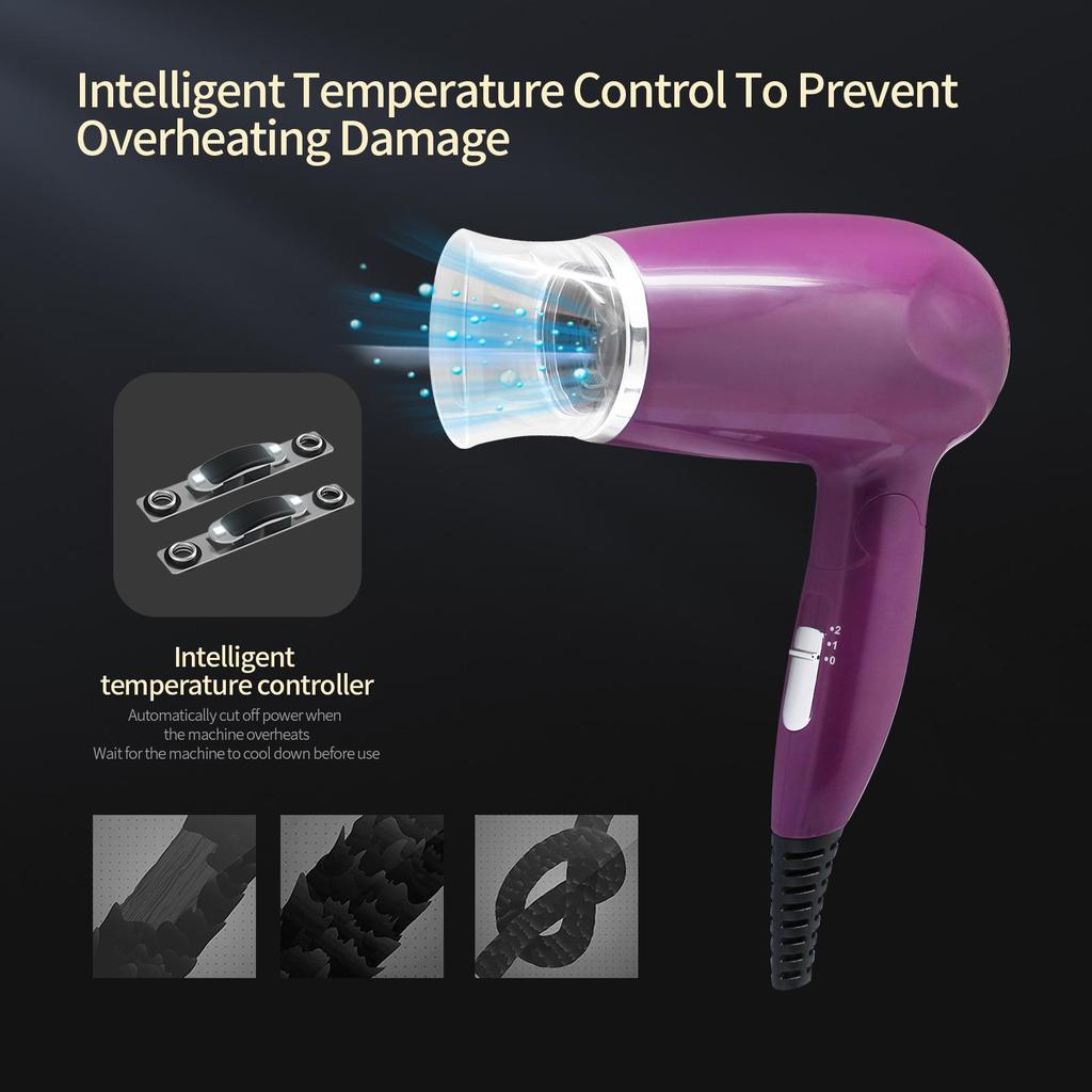 Guangba Portable Foldable Low-Power Hair Dryer with Negative Ion Technology - Gentle on Hair