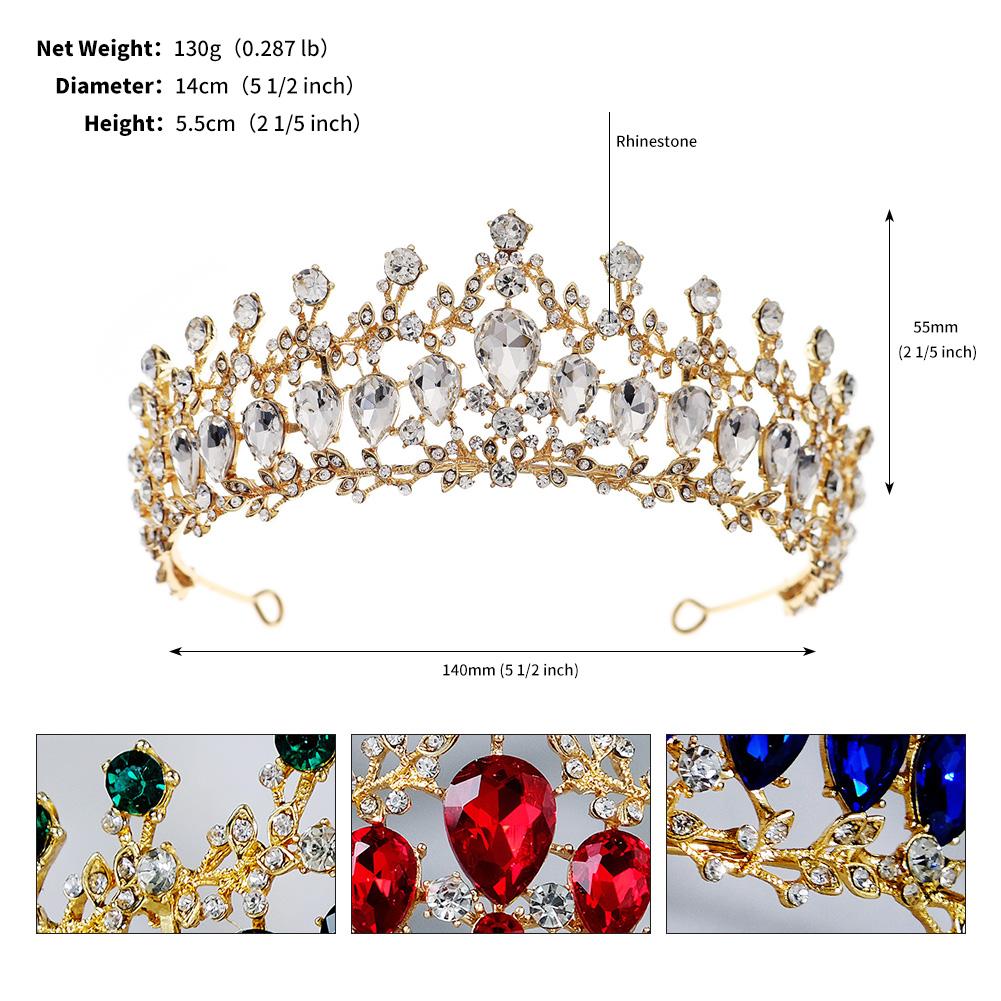 Green Red Blue Clear Rhinestone Crown Crystal Tiaras Crown for Queens Hair Jewelry Diadema for Queens