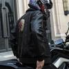 Autunno Inverno Uomo Giacca in pelle moto Risvolto Ricamo Vintage Locomotiva Giubbotti Pu Biker Coat Streetwear Maschile