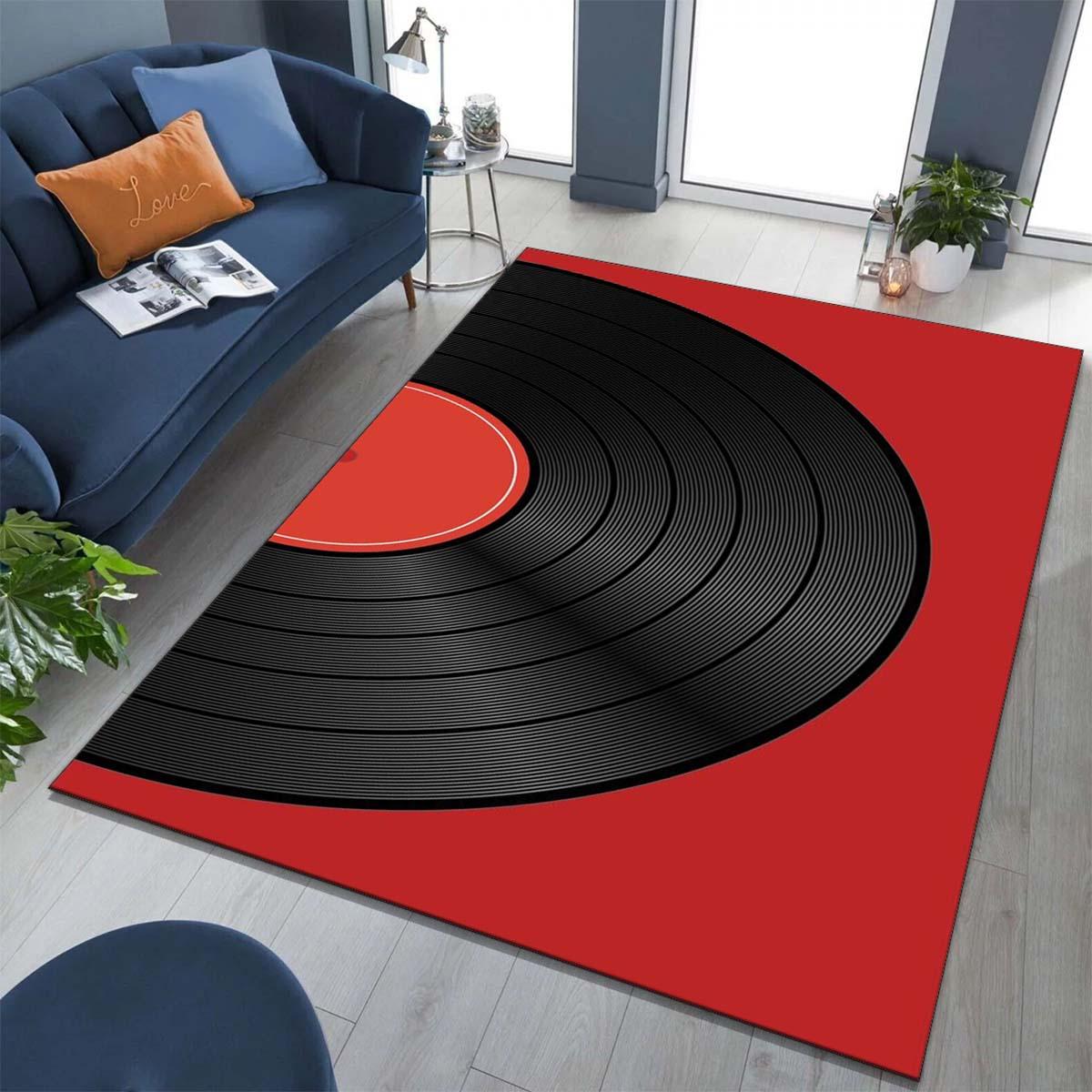 

Vinyl record design polyester area carpet-non-slip, crystal velvet carpet for office, bedroom, living room decoration 50x80cm