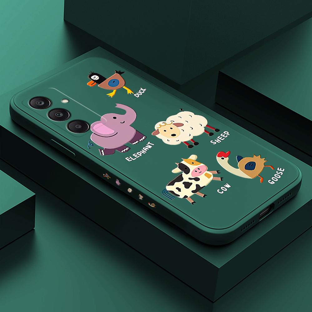 Cartoon Colorful Pattern Printing Phone Case Square Liquid Silicone TPU Full Cover Camera Shockproof Protection Cover for Samsung Infinix Tecno