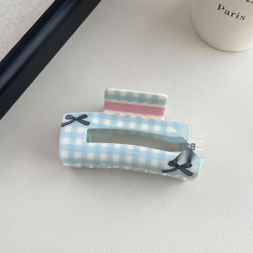 Floral Plaid Bow Claw Clip - Acrylic Hair Accessory for Updo Hairstyles