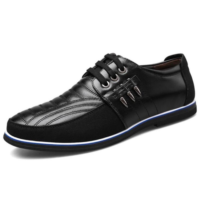 Men Leather Shoes High Quality Elastic Band Fashion Design Solid Tenacity Comfortable Men's Shoes Big Sizes 38-46