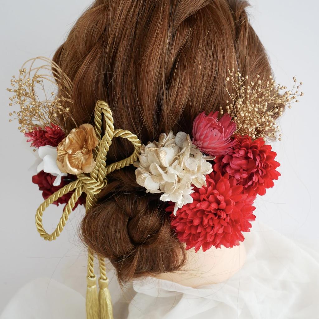 [Bria] Konserviertes Blumen-Haarschmuck (rot) für Coming-of-Age-Zeremonien, Abschlussfeiern, Hochzeiten, Shichi-Go-San und japanische Kleidung
