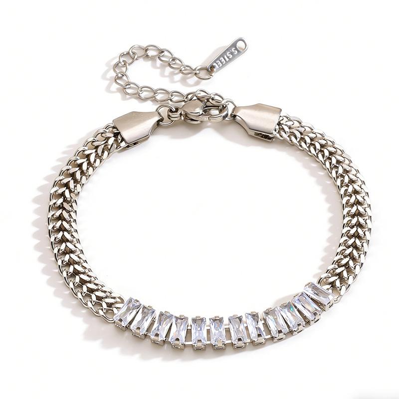 Zircon single-row connected titanium steel bracelet for women, versatile accessory, retro style bracelet