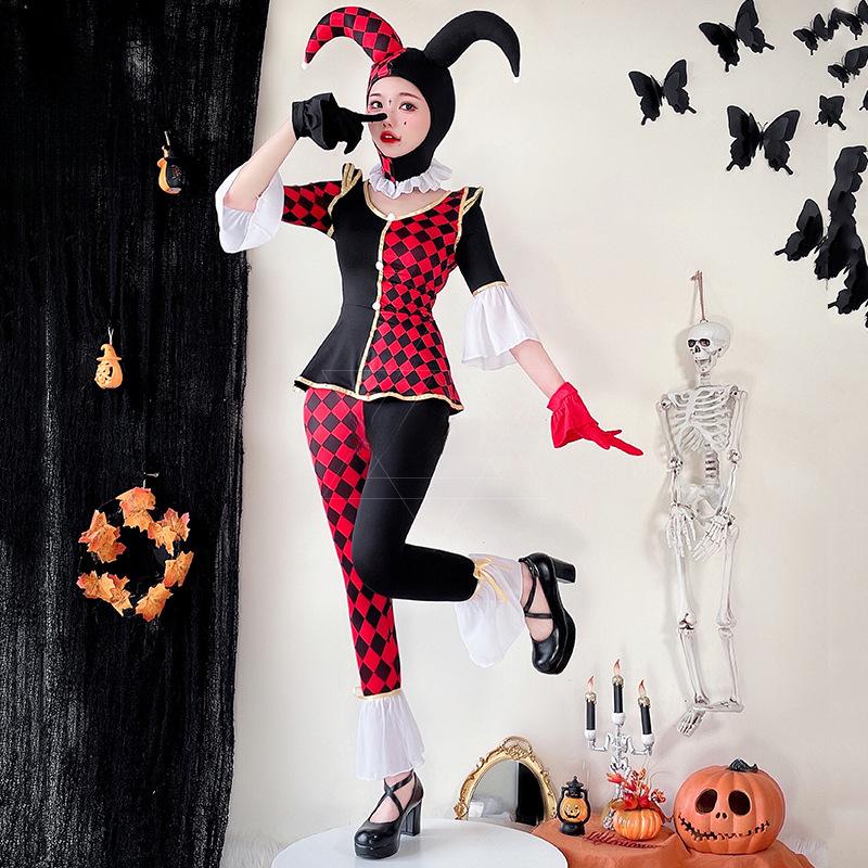 Adult Clown Costume Set Polyester Halloween Cosplay Outfit M-XL