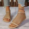 Fashion Crystal Mesh Women Weave Flats Sandals 2025 Summer Sexy Shoes Elegant New Trends Luxury Slippers Fad Cozy Soft Casual Sandalias