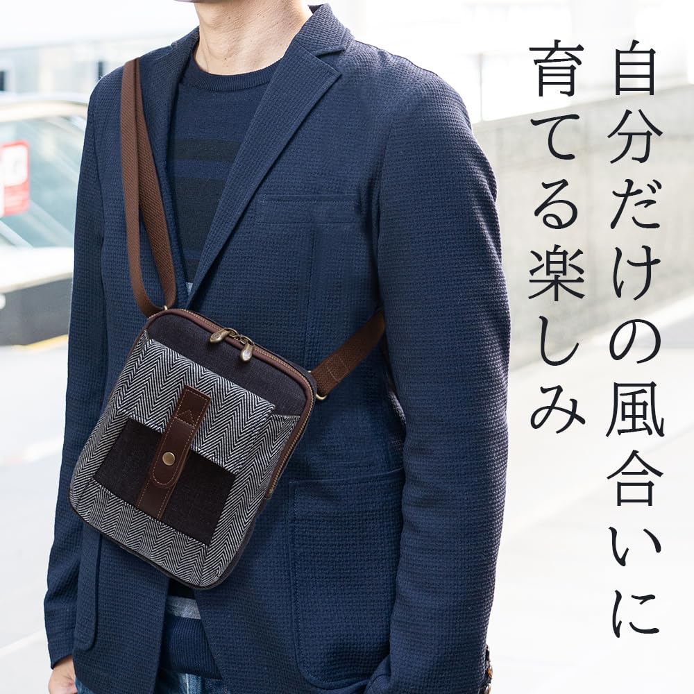 Creare Kiki Men's Shoulder Bag, Okayama Denim, Slim Smartphone and Gadget Shoulder Bag, Made In Japan, Perfect Birthday Gift for Dad, Dom-108h