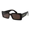 Temple Lettering Rectangular Sunglasses Women's Brown