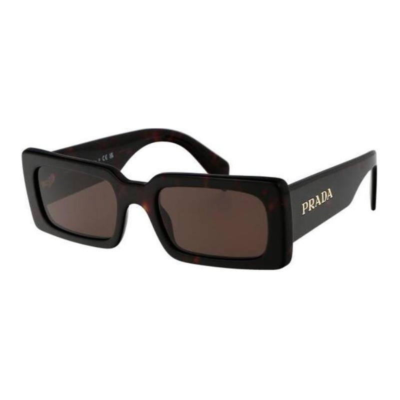 Prada Temple Lettering Rectangular Sunglasses Women's Brown