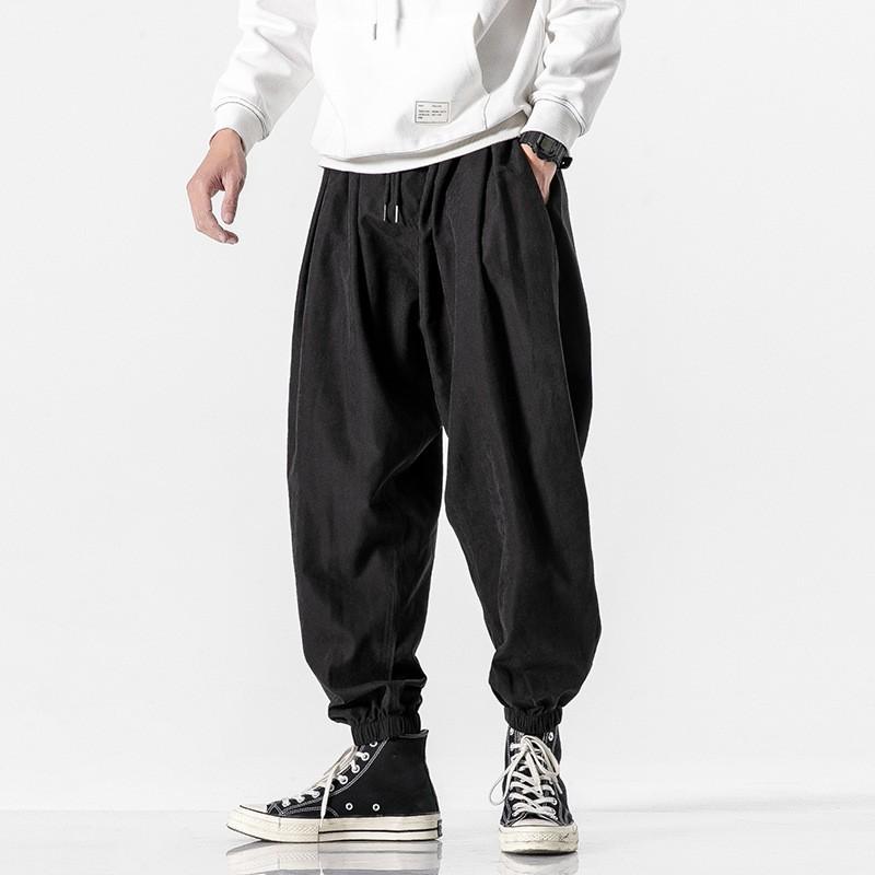 Men s Summer Japanese-Style Retro Straight-Leg Wide-Leg Sweatpants Loose-Fit Cuffed Casual Bell-Bottom Pants XS чёрный