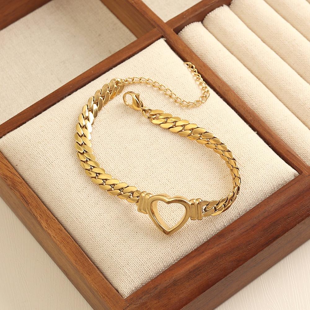 Fashion Gold Pvd Plated Dainty Stainless Steel Bracelets Heart Gold Bracelet Adjustable Chain Bracelet Women Gift