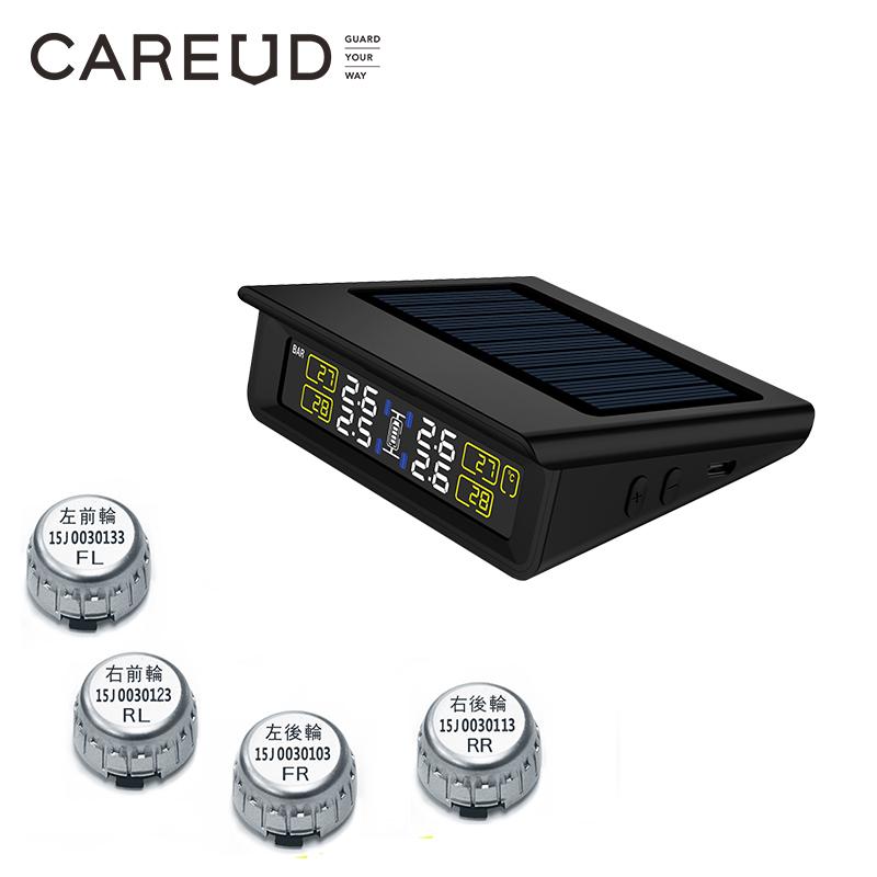 TPMS Tyre Pressure Monitoring System Solar Power LCD Display with 4 Internal/External Sensor Replaceable Battery PSI/BAR Mode Black