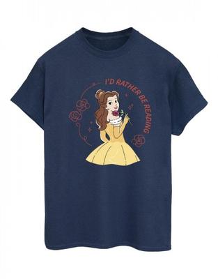 Womens/Ladies Beauty And The Beast IÂ´d Rather Be Reading Cotton Boyfriend T-Shirt