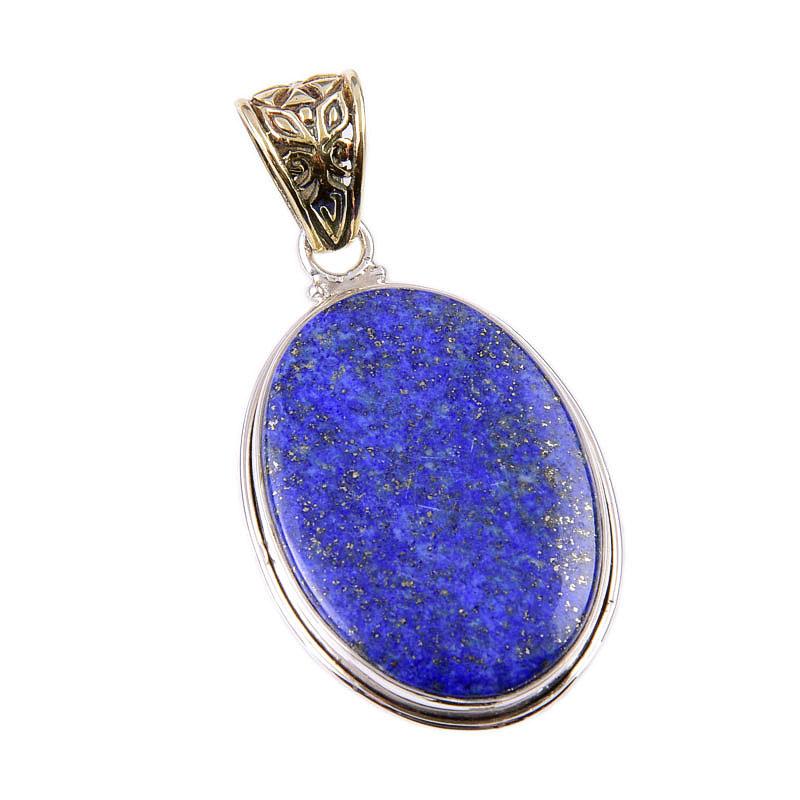 Natürlicher Lapislazuli Edelstein 925 Massiv Sterlingsilber Geschenk Anhänger 2,25" A7Q94